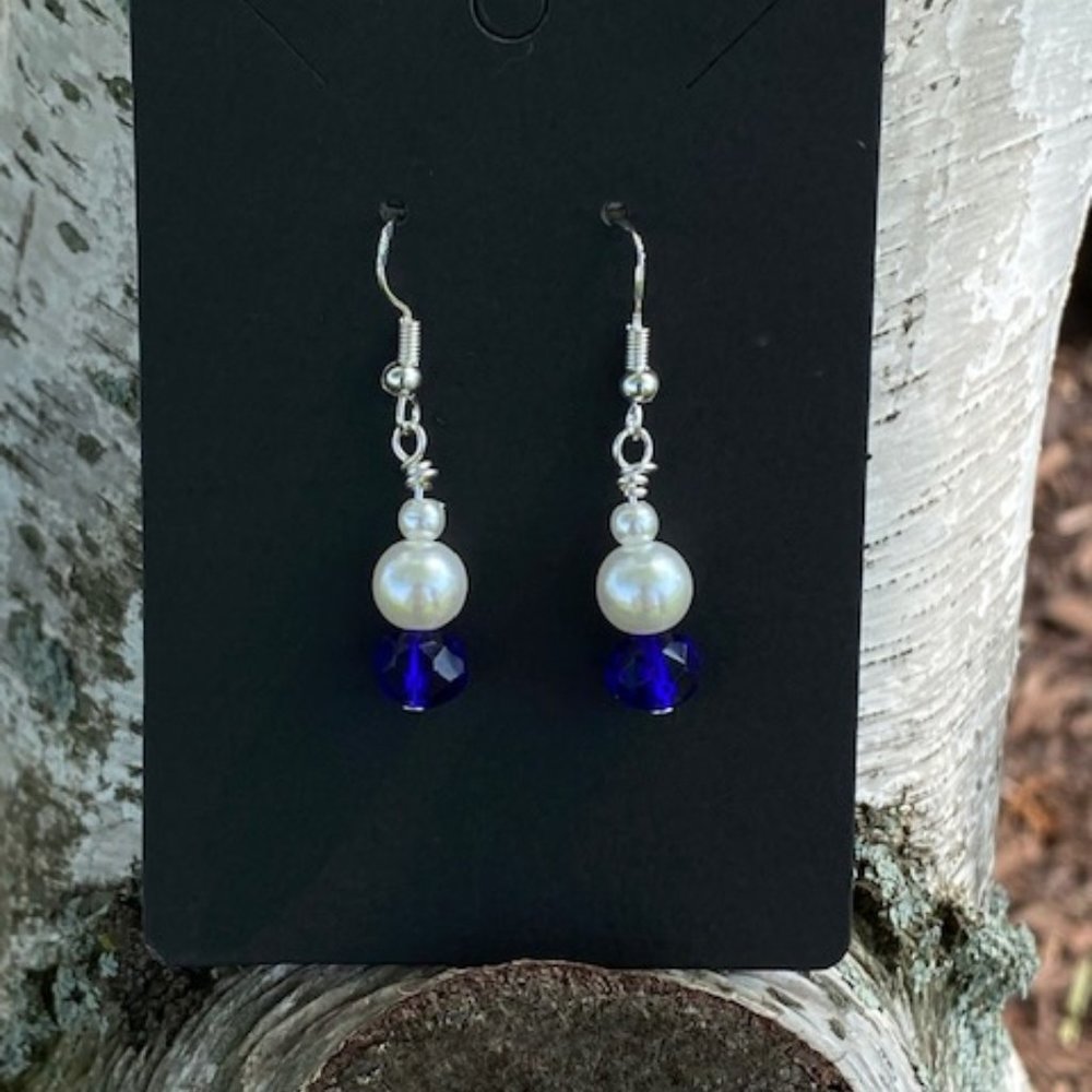 Womens drop blue crystal pearl earrings